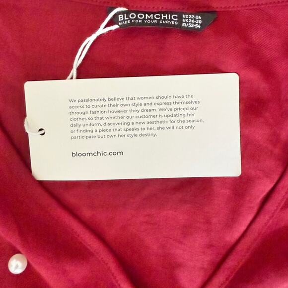 Bloomchic Red Faux Wrap Pearl Stud Short Bell Sleeve Tie Waist Dress Size 22-24 - Picture 3 of 11